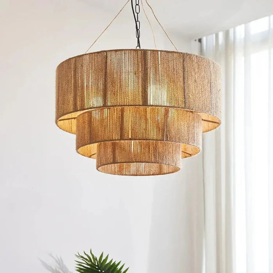 Suspension luminaire en fibres naturelles tressées élégante