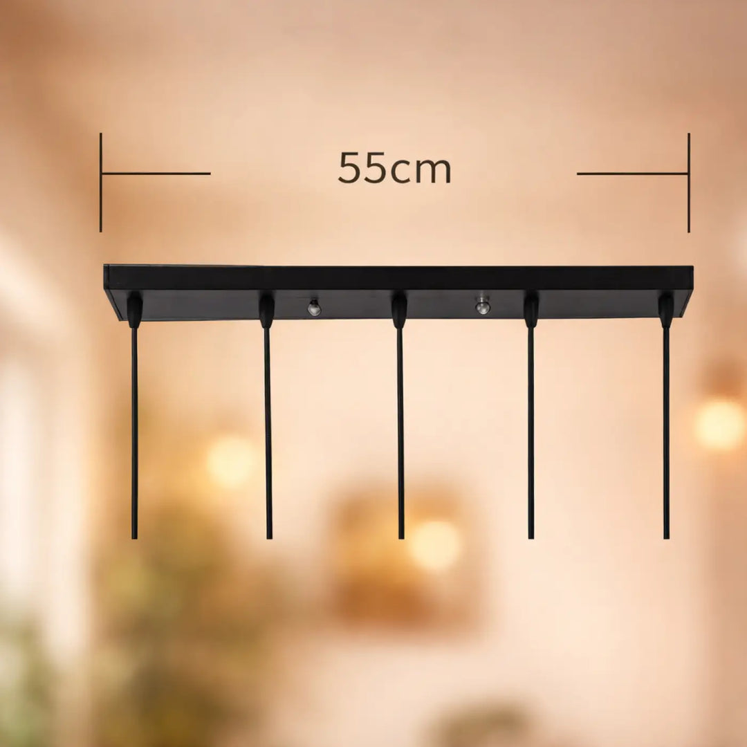 Suspension luminaire aria rectangulaire noire avec cinq cordons suspendus design moderne bouteille colorée