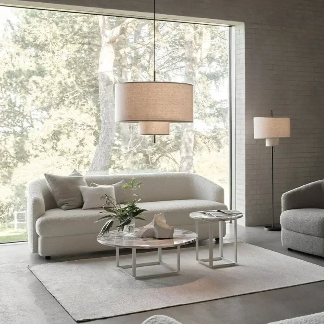 Suspension luminaire forme cylindriques au design épuré en tissu

