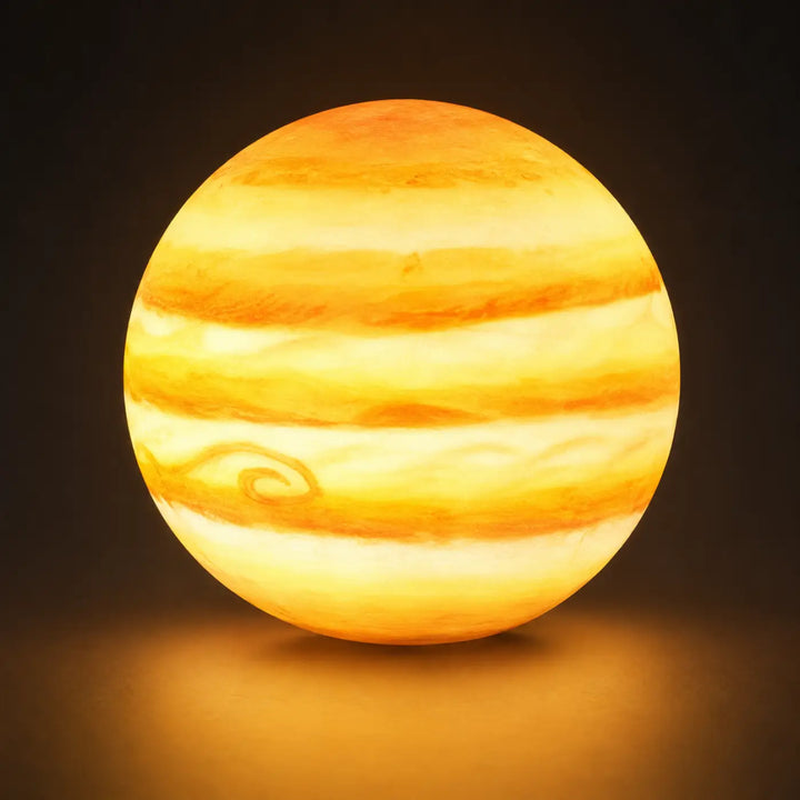 Suspension luminaire cosimo avec éclairage doux en forme de lampe sphérique jupiter aux bandes orange et jaune swirl