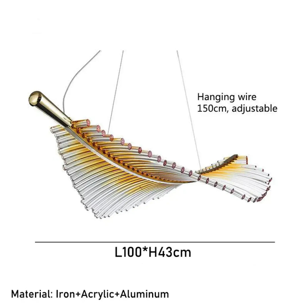 Suspension luminaire en forme de plume cristal et doré élégant
