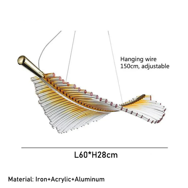 Suspension luminaire en forme de plume cristal et doré élégant
