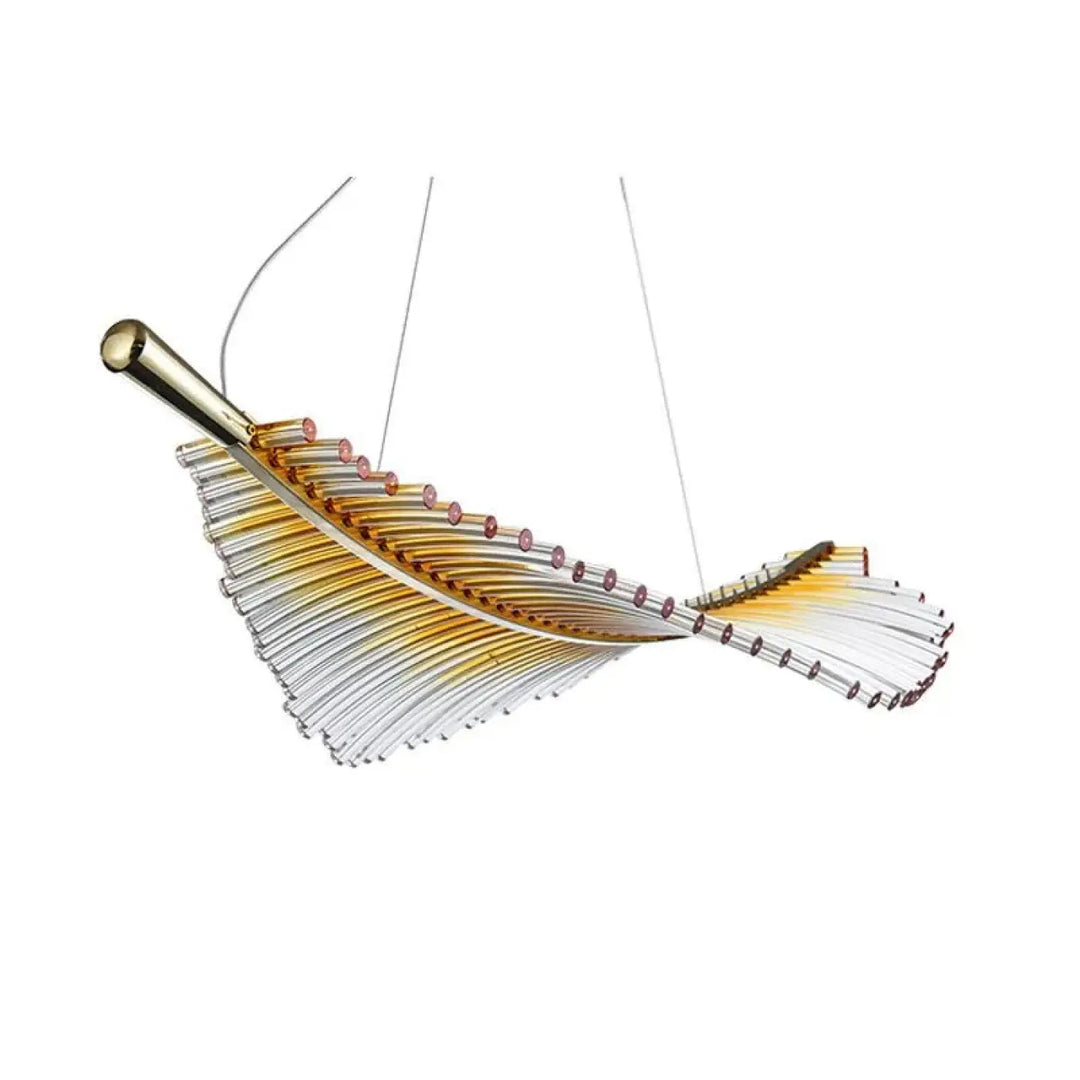 Suspension luminaire en forme de plume cristal et doré élégant