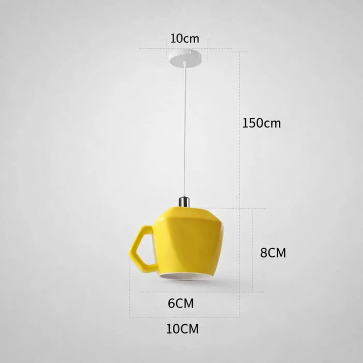 Suspension luminaire tasse rétro en céramique jaune vif avec accents métalliques pour salle à manger moderne