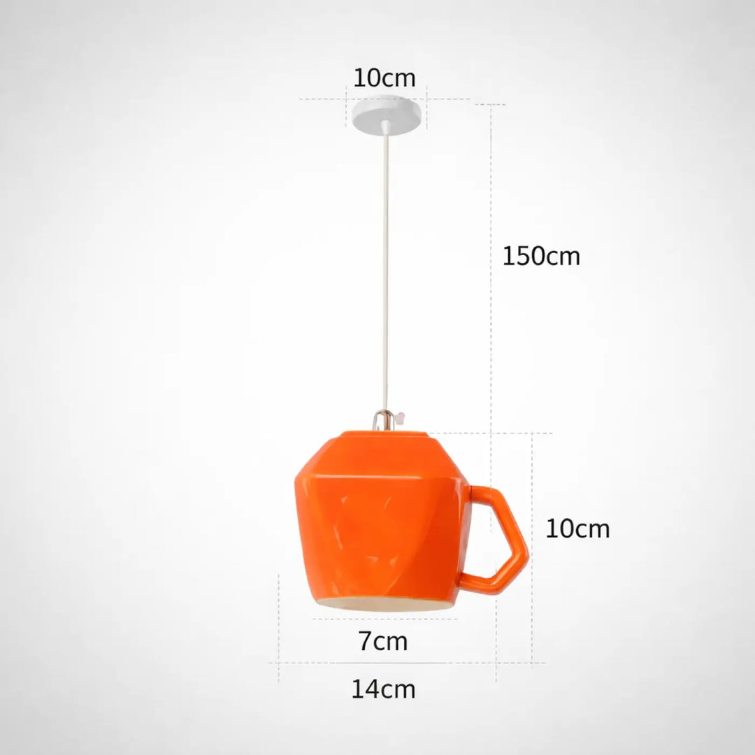 Suspension luminaire tasse rétro en céramique orange vif avec design géométrique pour salle à manger moderne