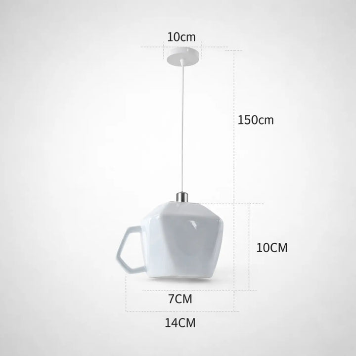 Suspension luminaire tasse rétro en céramique blanche avec détail métallique pour salle à manger moderne