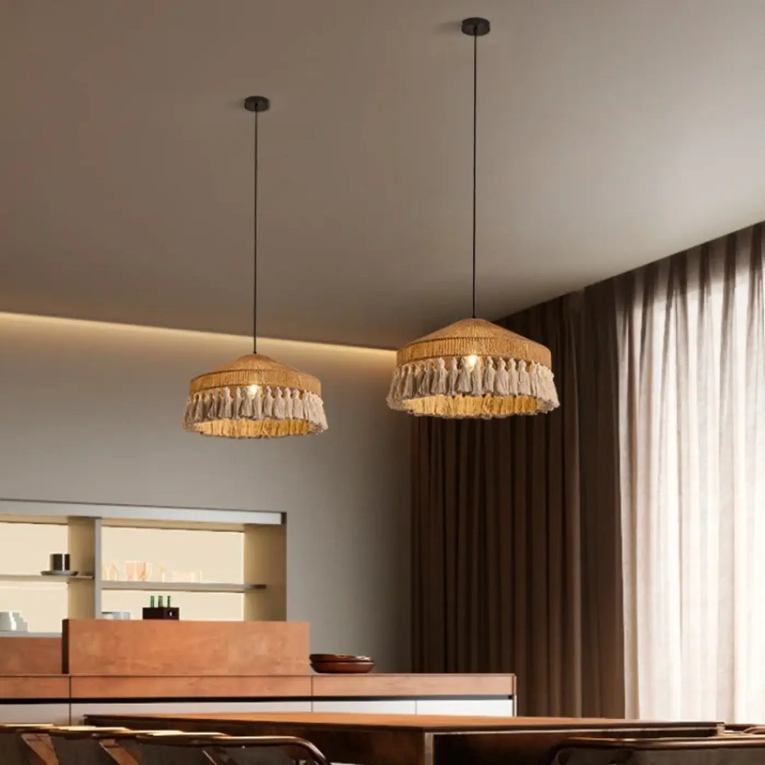 Suspension Luminaire À Frange Pour Salon Esprit Zen Métal Beige