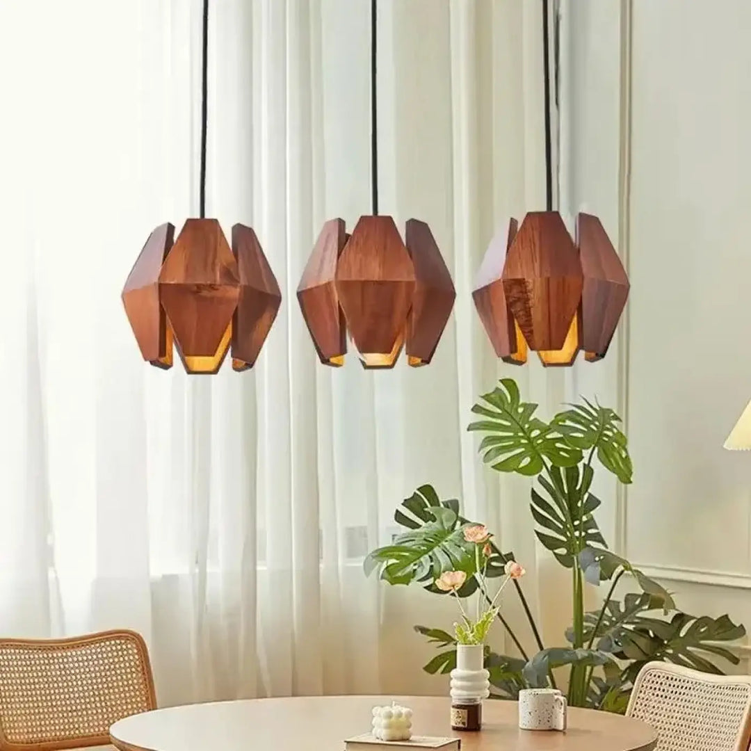 Suspension géométrique en bois naturel marron style chic