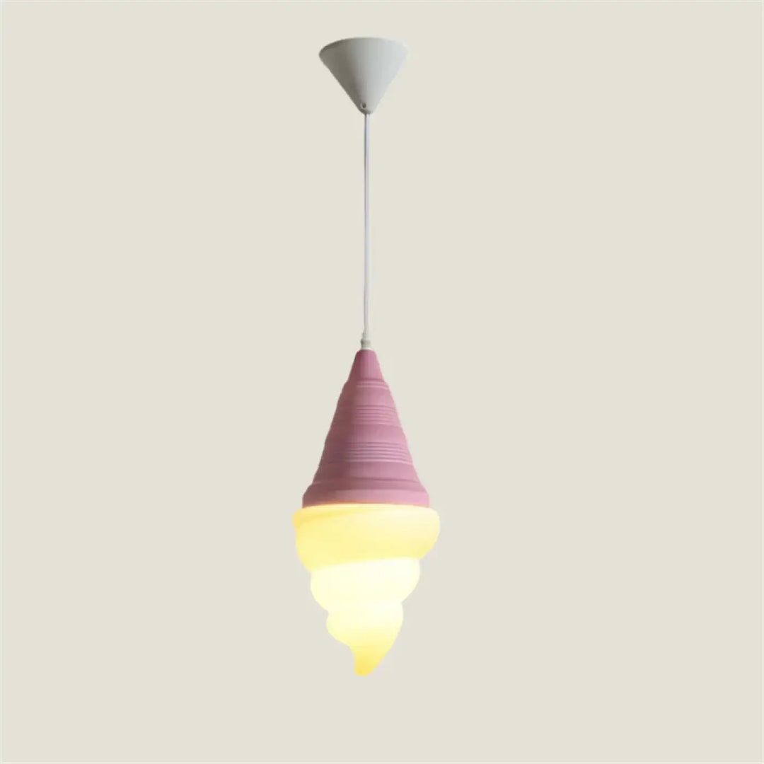 Suspension luminaire gelato en glace italienne aux couleurs pastel rose et jaune avec design conique texturé