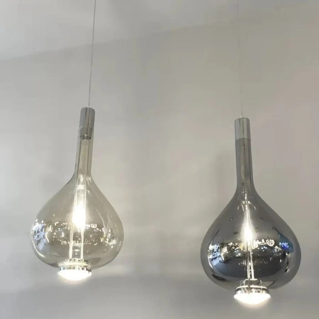 Suspension Luminaire Goutte en Verre Fumé Ambre ou Cuivré