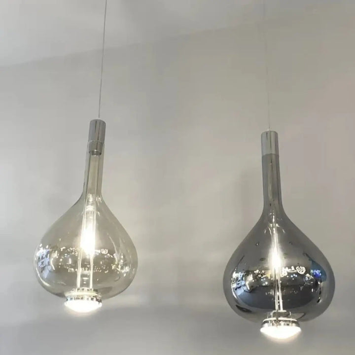 Suspension Luminaire Goutte en Verre Fumé Ambre ou Cuivré