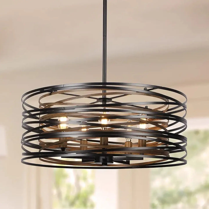 Suspension luminaire graphique noire à cercles concentriques