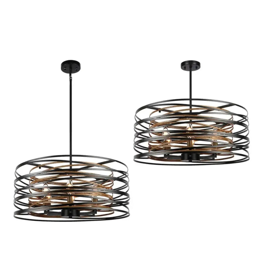 Suspension luminaire graphique noire à cercles concentriques