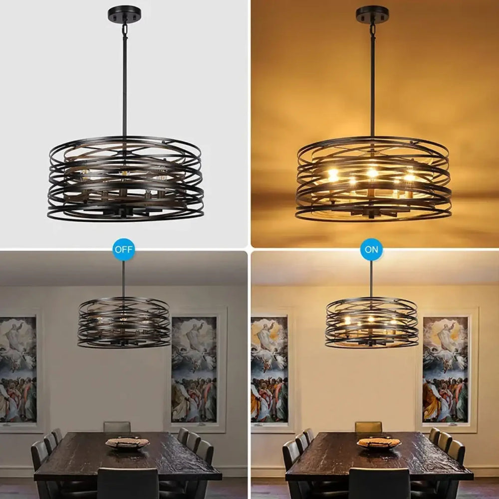 Suspension luminaire graphique noire à cercles concentriques