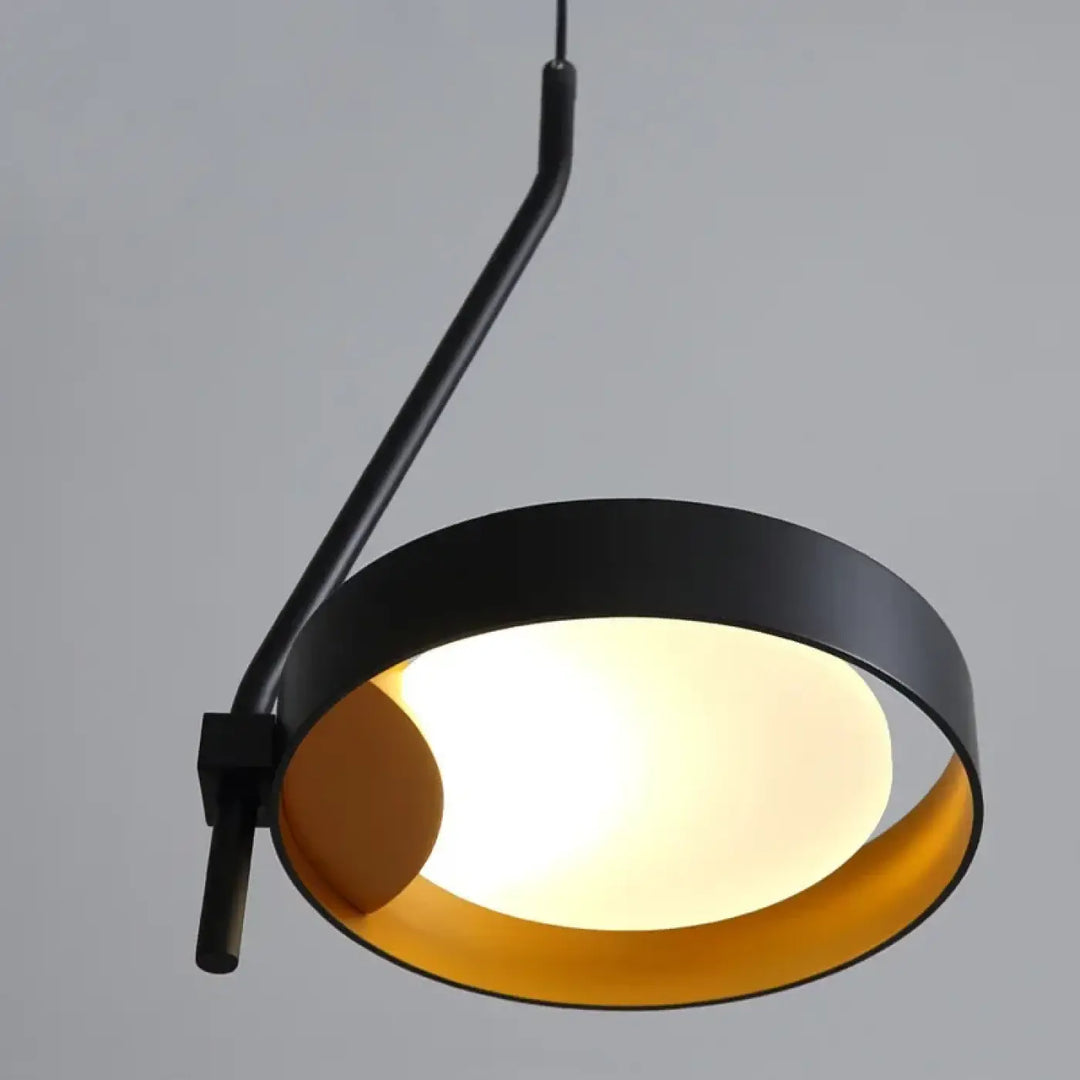 Suspension luminaire graphique noire avec cercles lumineux chic