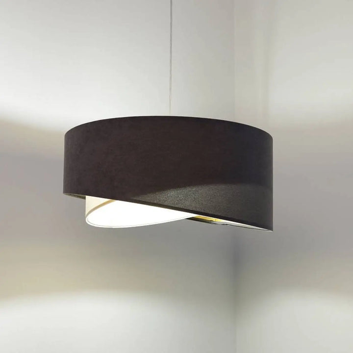 Suspension luminaire graphite galaxy auric en velours style chic avec lumière cylindrique diffuse noire et texture subtile
