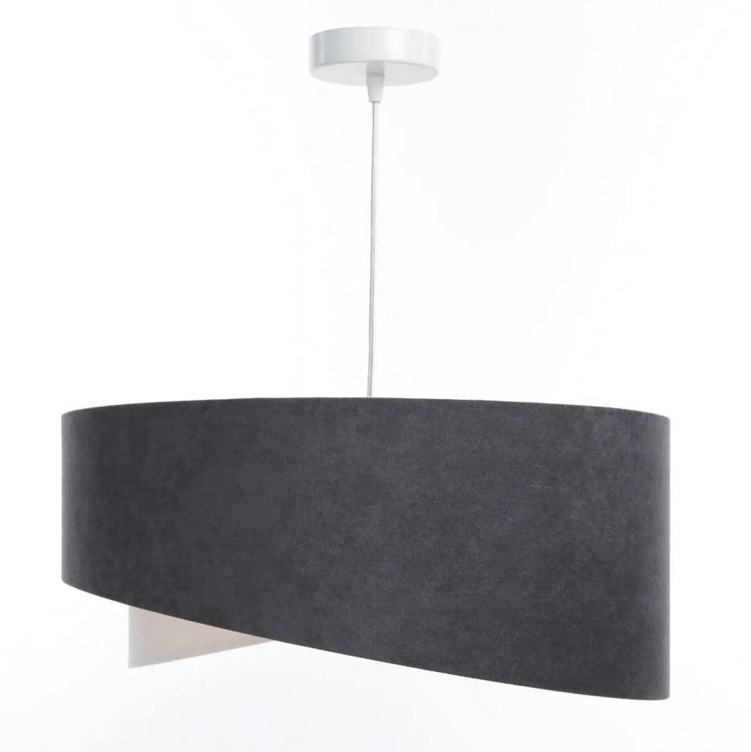 Suspension luminaire graphite moderne en cylindre noir avec abat-jour en tissu velours style chic et fixation plafond blanche