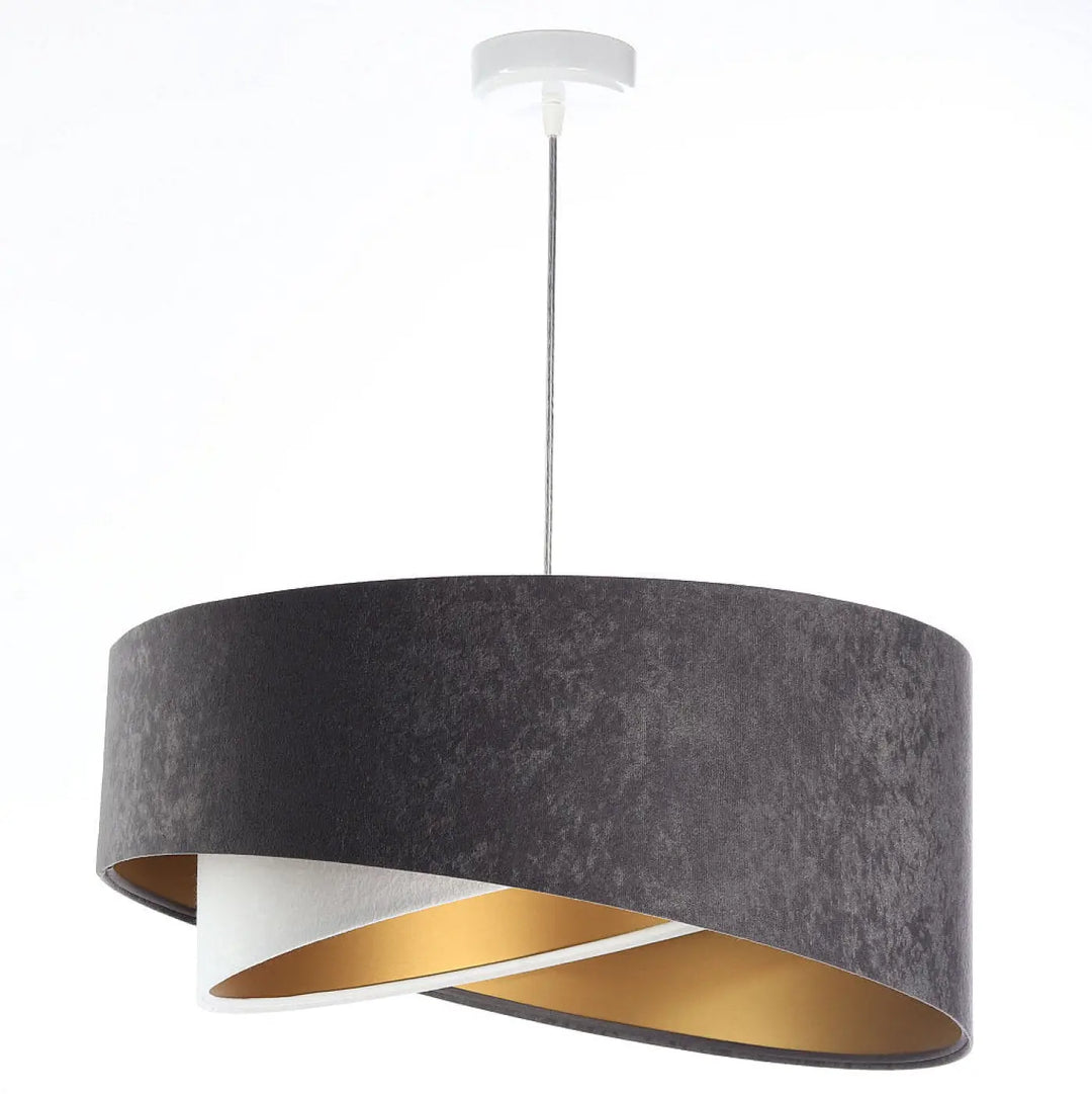 Suspension luminaire galaxy auric en velours style chic graphite avec abat-jour en tissu texturé gris foncé et intérieur doré