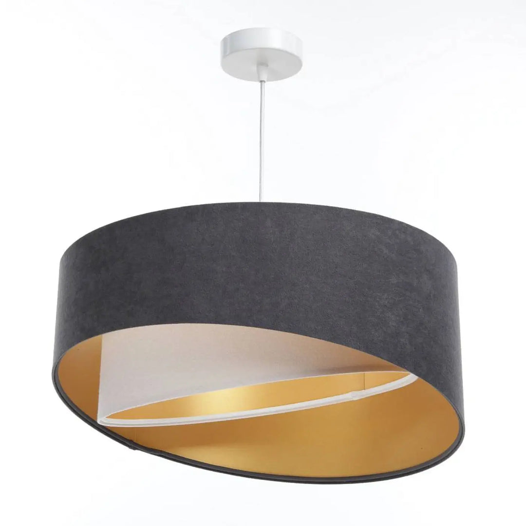 Suspension luminaire galaxy auric graphite avec abat-jour noir mat extérieur et doré intérieur style velours chic
