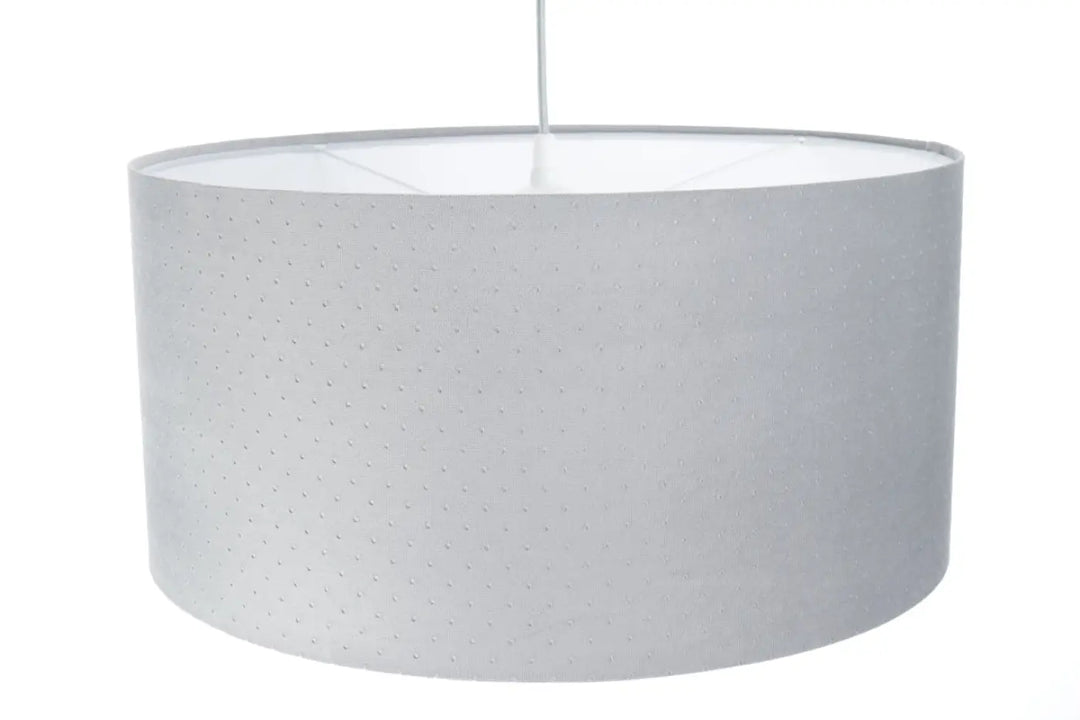 Suspension luminaire gris clair avec abat-jour cylindrique blanc texturé et design moderne classique jasmin