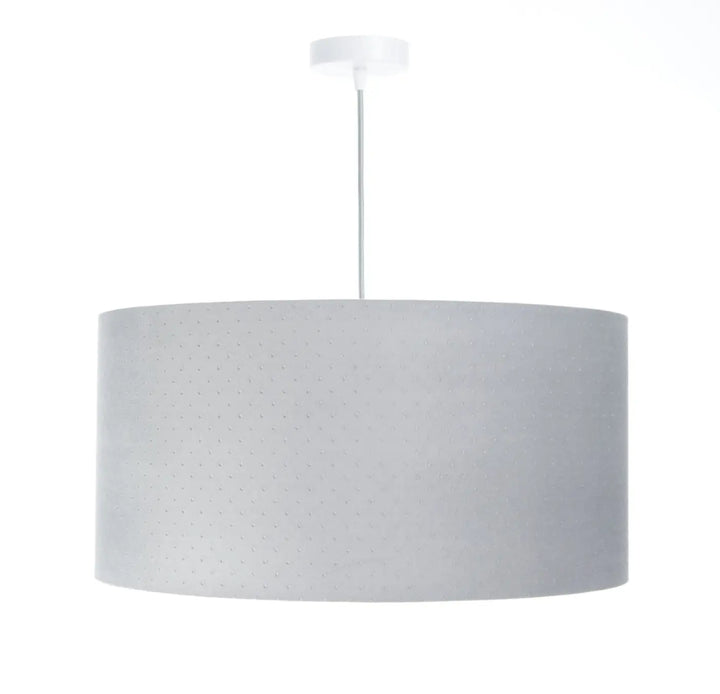 Suspension luminaire gris clair cylindrique avec surface texturée subtile et petites perforations design classique jasmin
