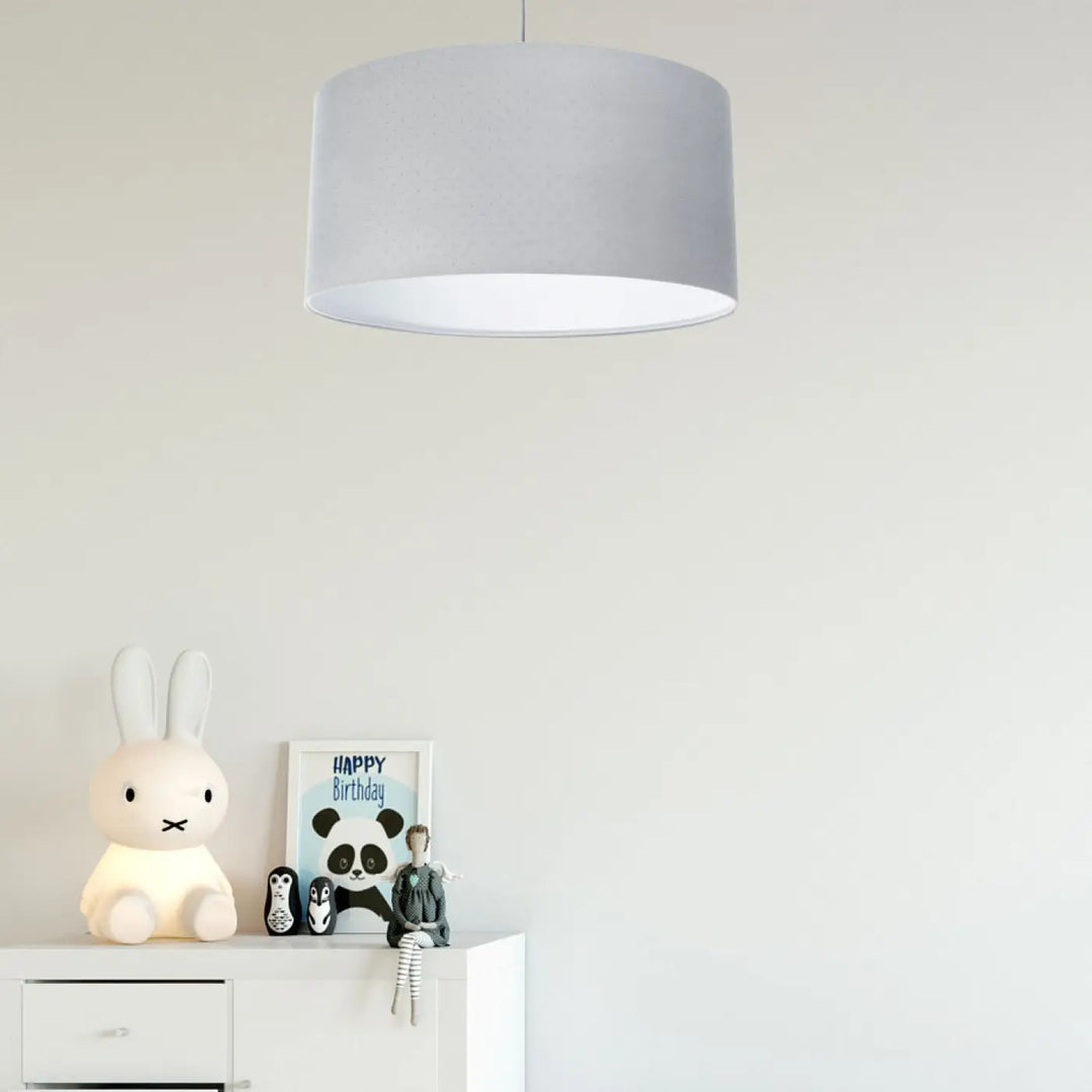 Suspension luminaire gris clair cylindre en tissu mat suspendu au plafond pour éclairage intérieur classique jasmin