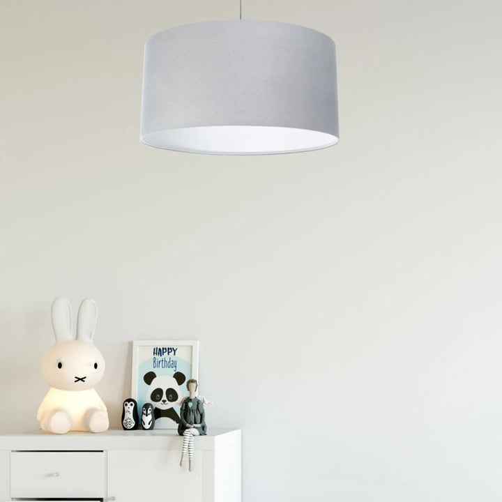 Suspension luminaire gris clair cylindre en tissu mat suspendu au plafond pour éclairage intérieur classique jasmin