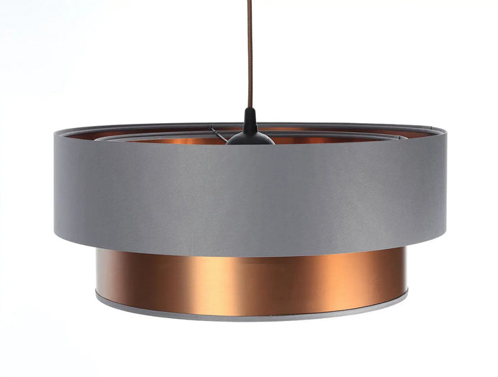 Modern suspension luminaire gris with two-tier pendant light featuring a matte gray outer shade and cuivré design moderne inner ring