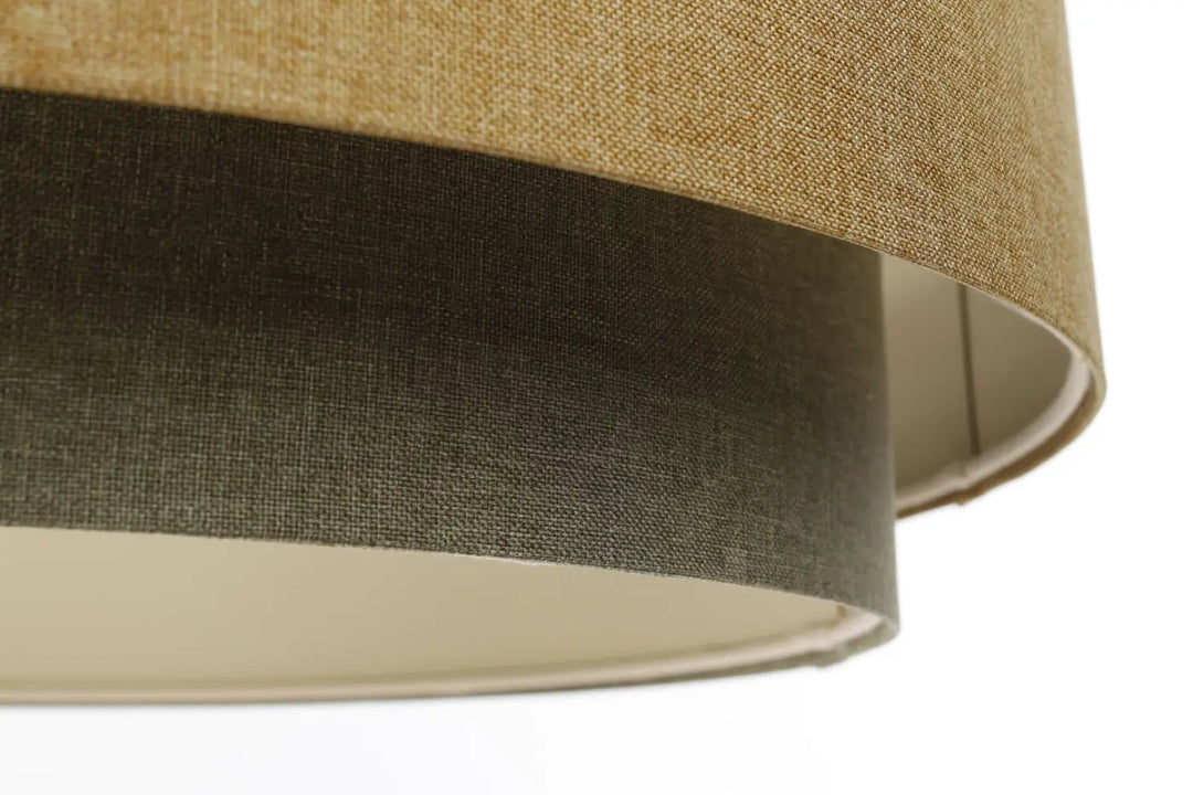 Suspension luminaire doblo boho elegant en lin gris vert marron avec abat-jour tissé beige et olive