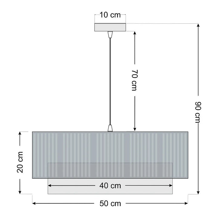Suspension luminaire grise duo lami line avec abat-jour rectangulaire métallique gris strié et fixation plafond 10 cm