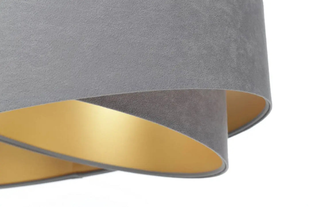 Suspension luminaire galaxy auric gris avec abat-jour en tissu texturé gris et intérieur doré luminaire verte