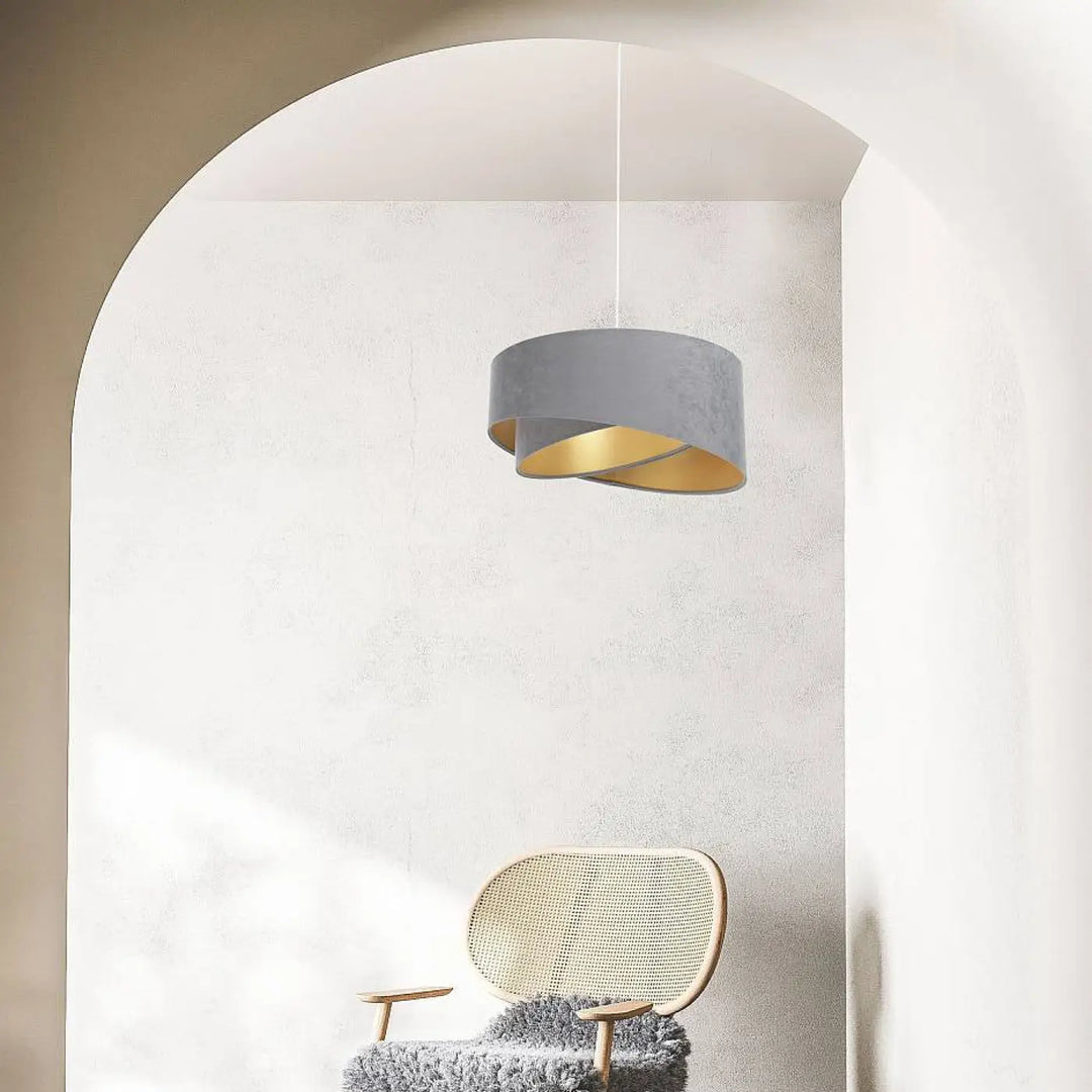 Suspension luminaire galaxy auric gris cylindre en métal gris et or au design moderne et minimaliste