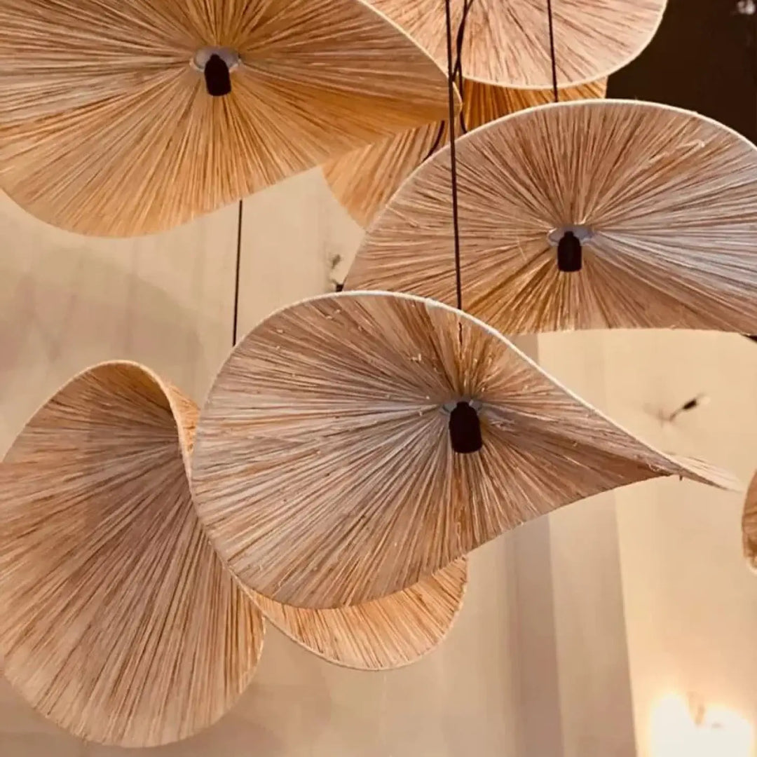 Suspension luminaire japonaise avec support en bambou blanc

