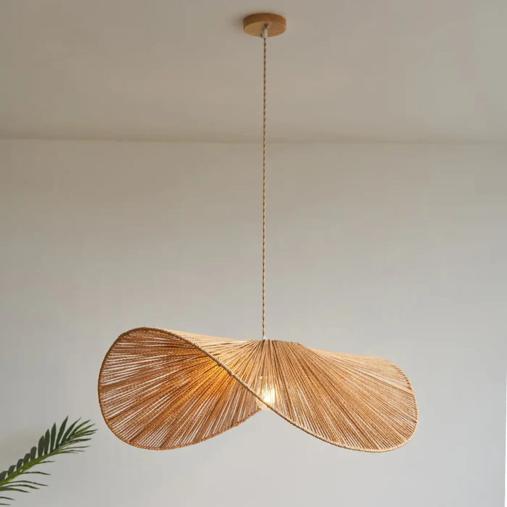 Suspension luminaire japonaise avec support en bambou blanc

