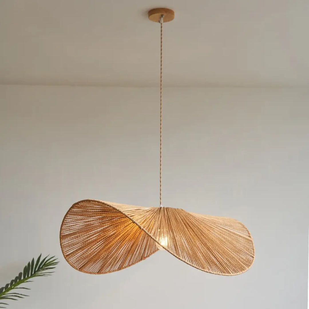 Suspension luminaire japonaise avec support en bambou blanc

