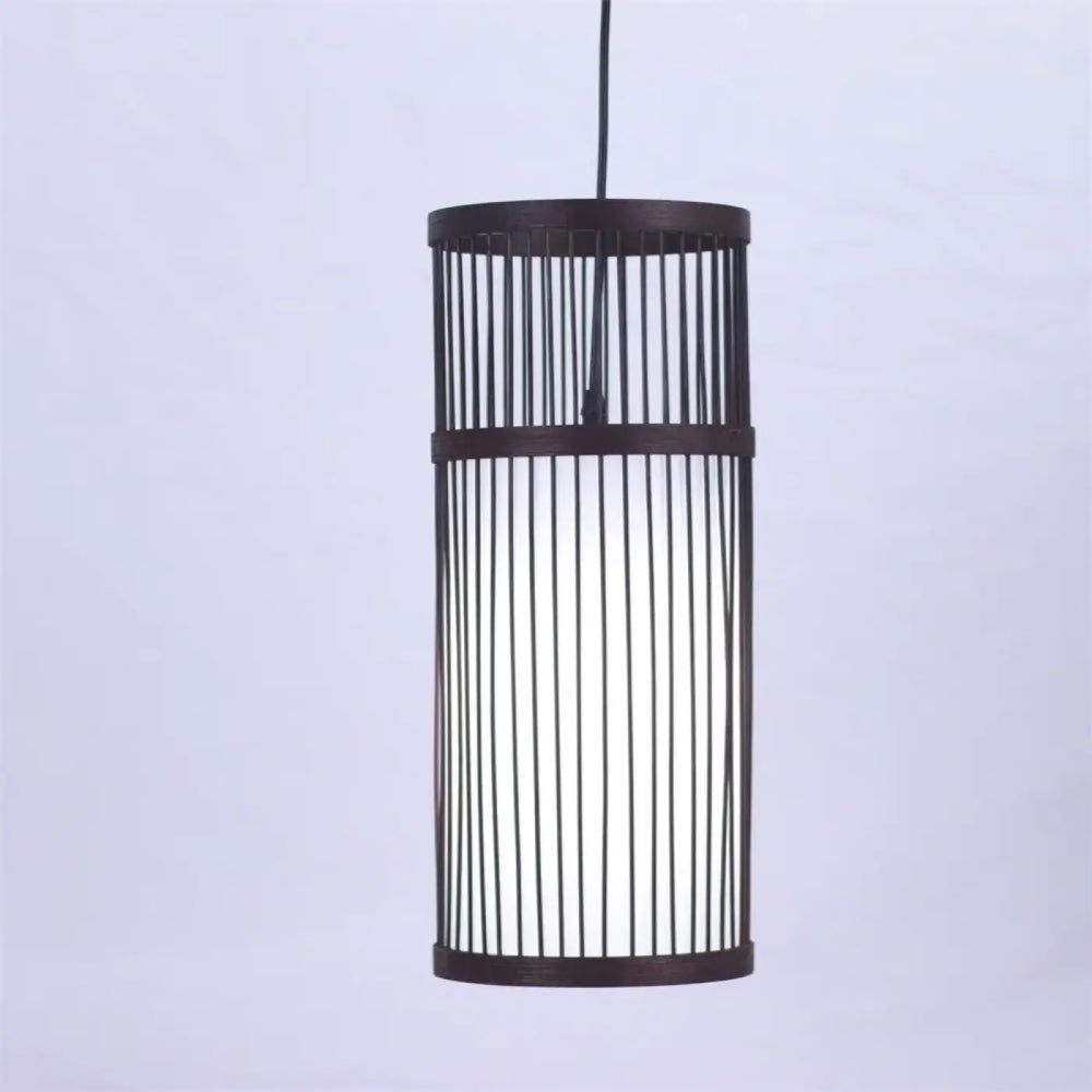Suspension luminaire nara cylindrique brun foncé avec lames verticales et panneau central translucide luminaire lanterne