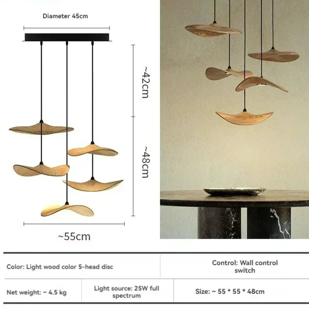 Suspension luminaire led avec abat-jour bois moderne