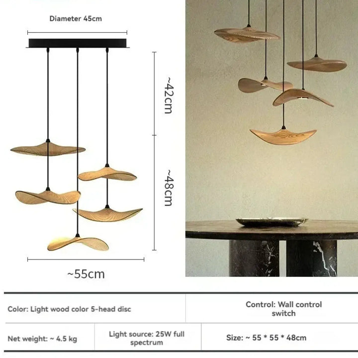 Suspension luminaire led avec abat-jour bois moderne