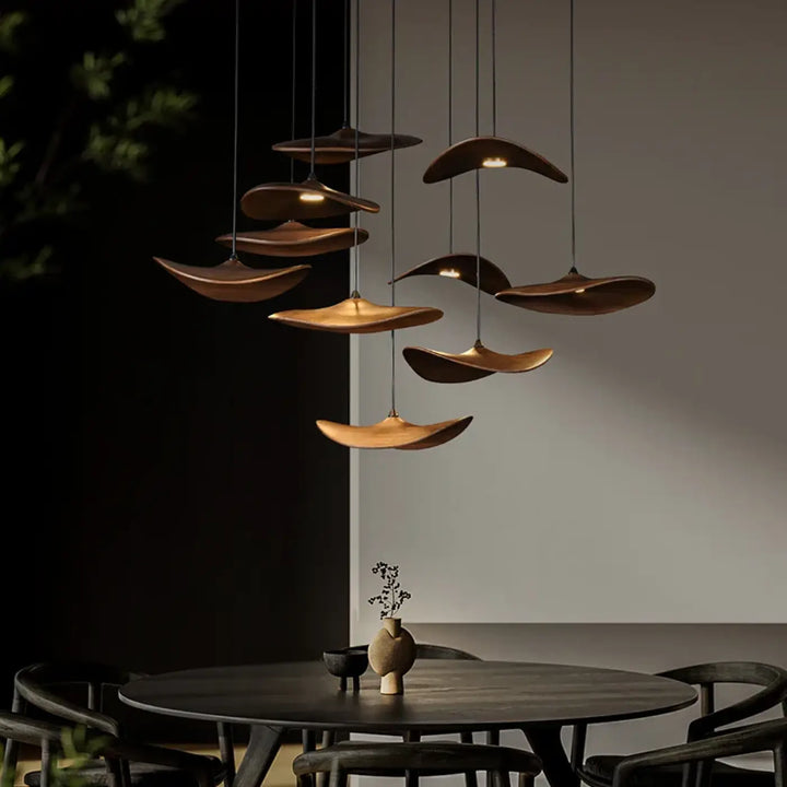 Suspension luminaire led avec abat-jour bois moderne