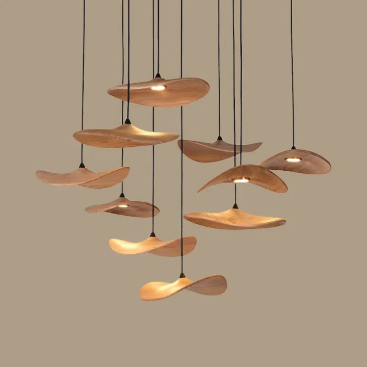 Suspension luminaire led avec abat-jour bois moderne
