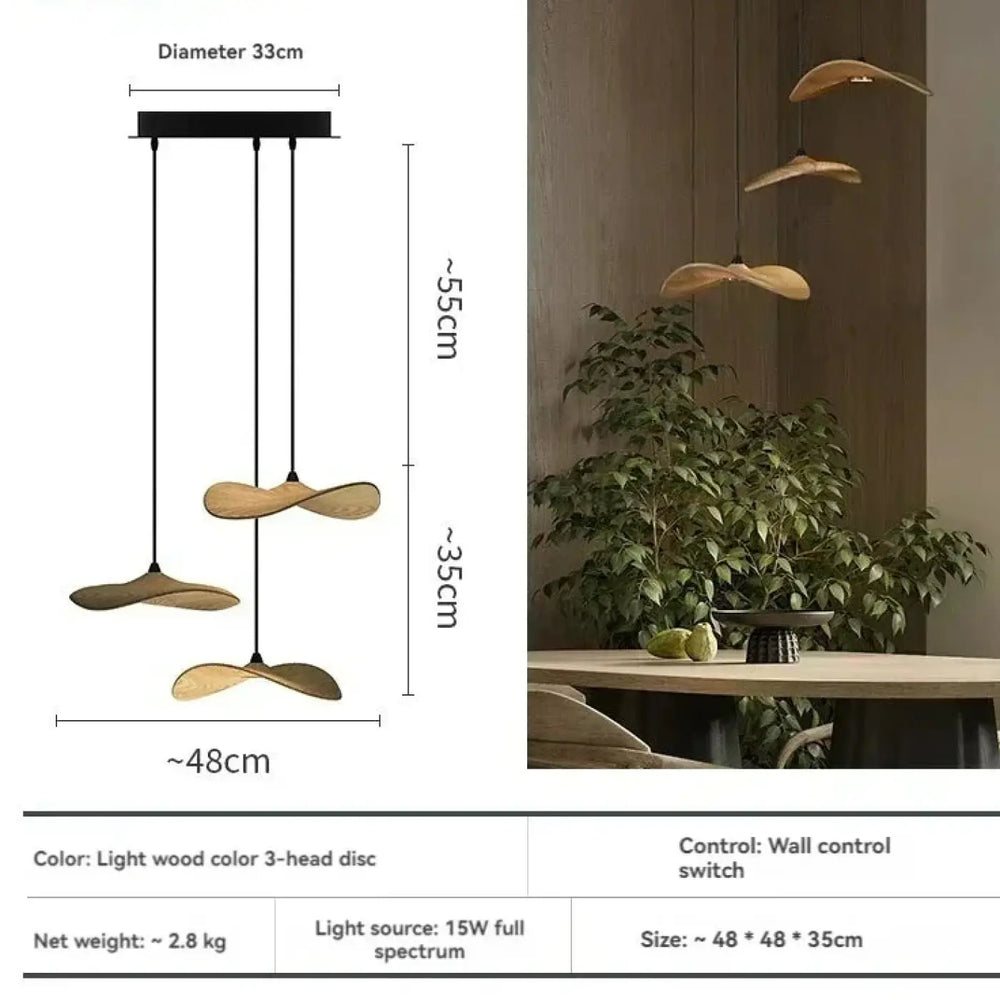 Suspension luminaire led avec abat-jour bois moderne