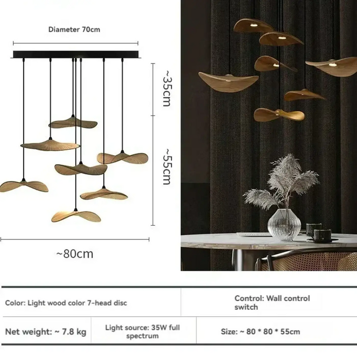 Suspension luminaire led avec abat-jour bois moderne