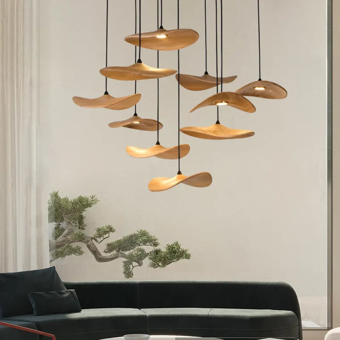 Suspension luminaire led avec abat-jour bois moderne