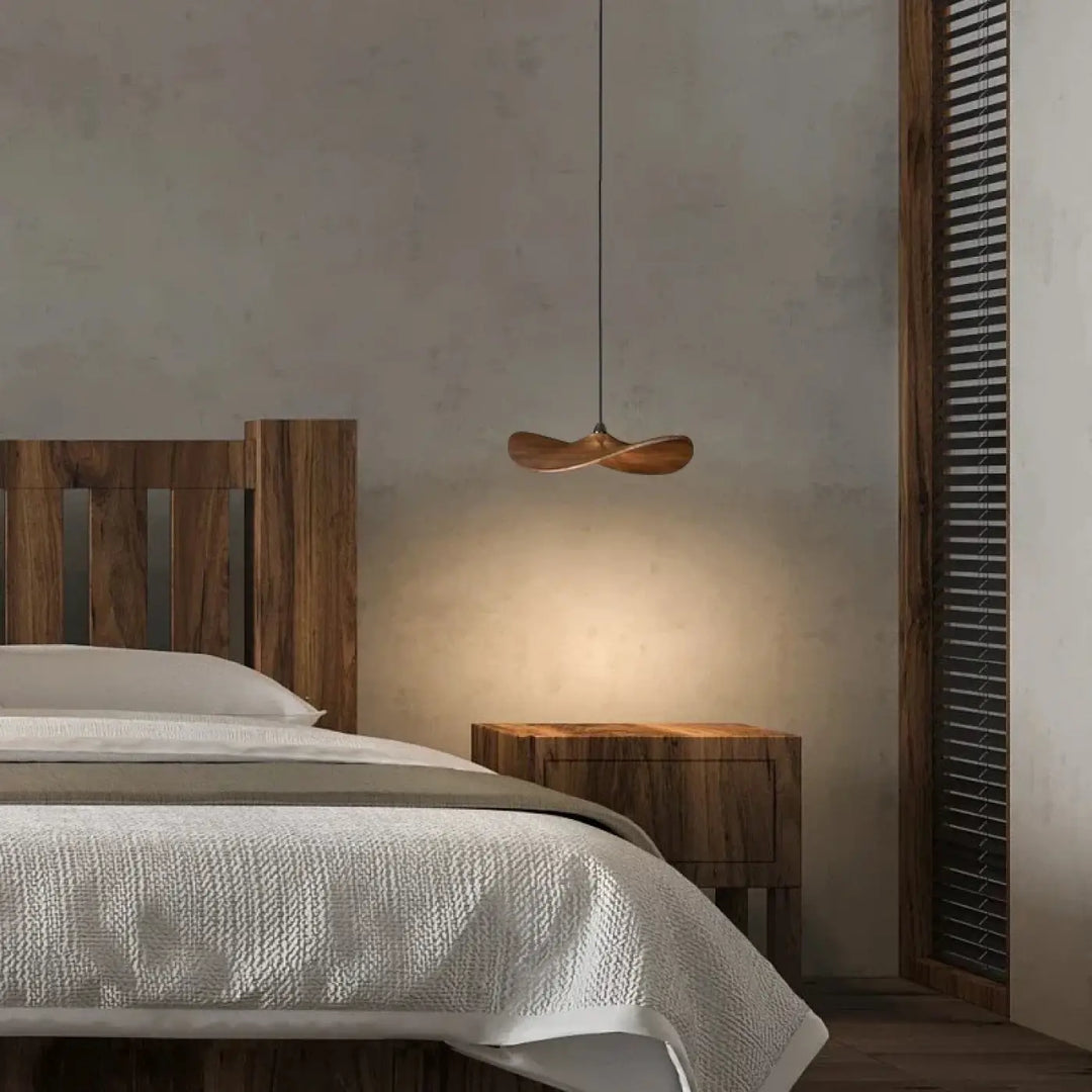 Suspension luminaire led avec abat-jour bois moderne