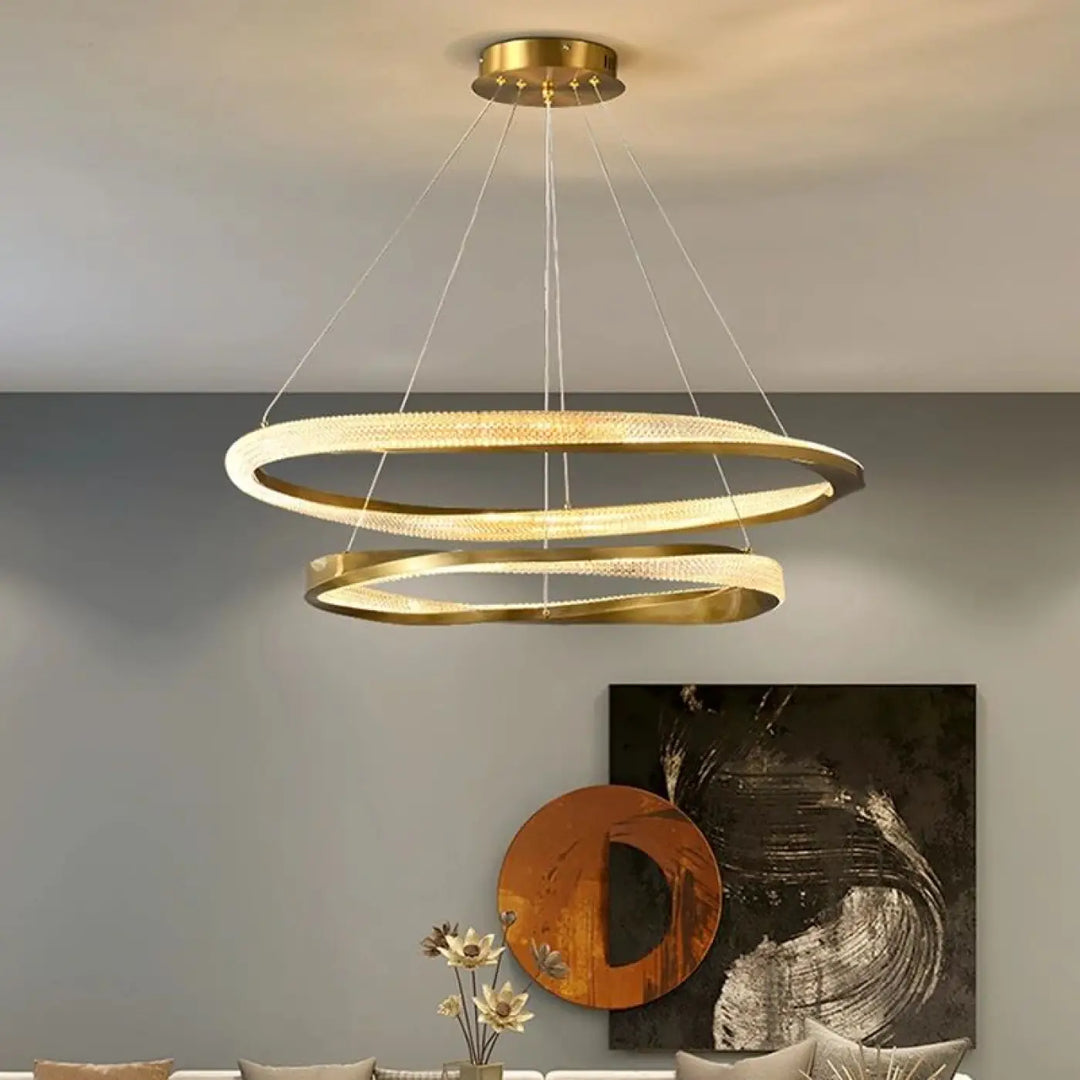Suspension luminaire led dorée anneaux flottants élégants