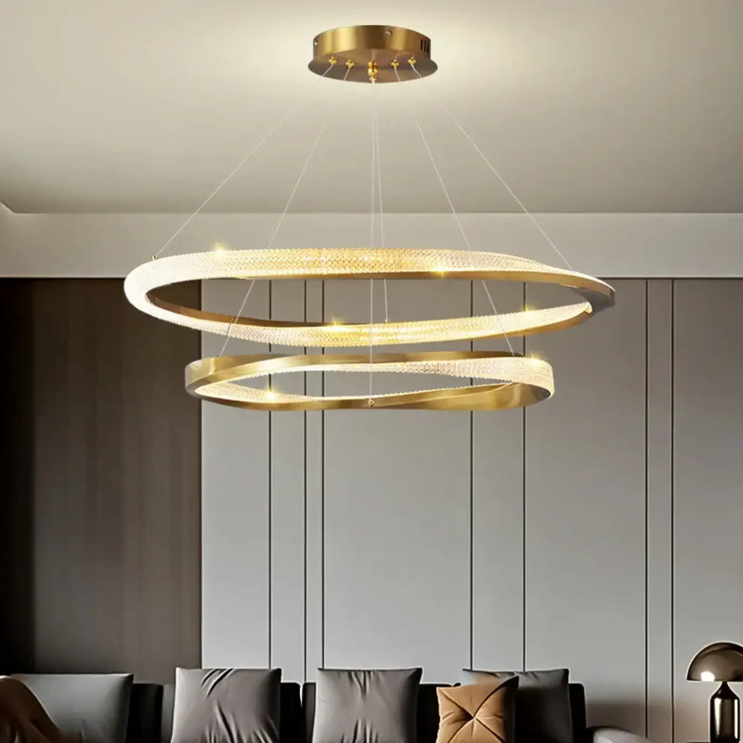 Suspension luminaire led dorée anneaux flottants élégants