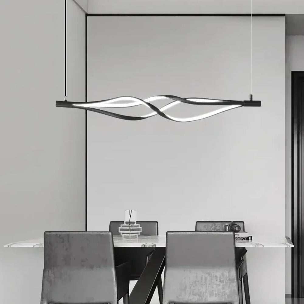 Suspension luminaire led ligne ondulée moderne noir