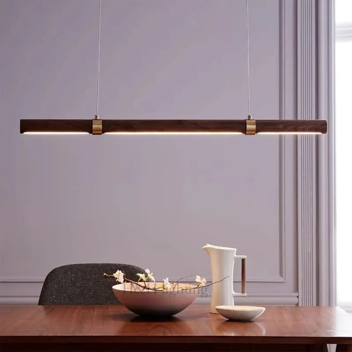 Suspension luminaire led linéaire en bois naturel scandinave