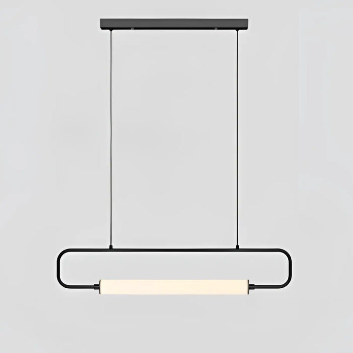 Suspension luminaire recto en métal noir moderne avec cadre rectangulaire élégant et panneau en verre cylindrique éclairé