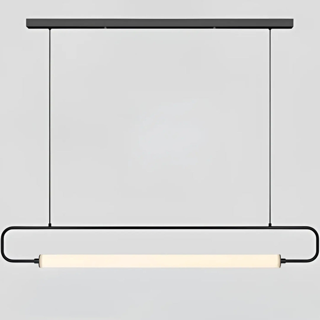 Suspension luminaire recto en métal noir moderne avec cadre rectangulaire allongé et barre lumineuse blanc chaud